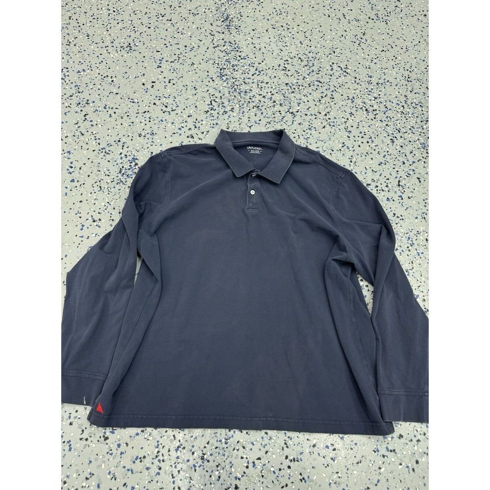UNTUCKIT Men's XXXL 3XL Polo Long Sleeve Navy Collard Dress Shirt Used Cotton